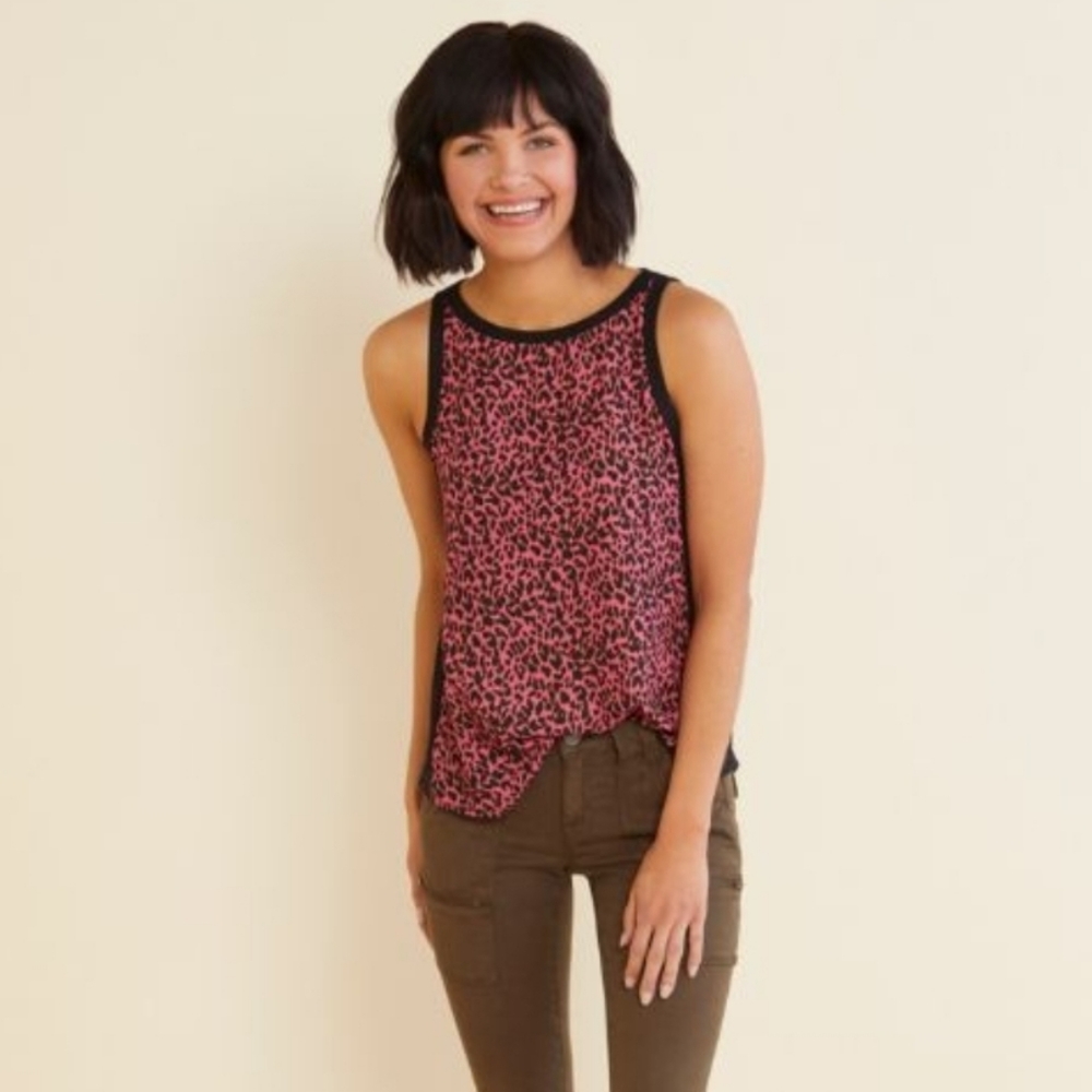 Allison Joy Maggie Leopard print knit trim tank NWT